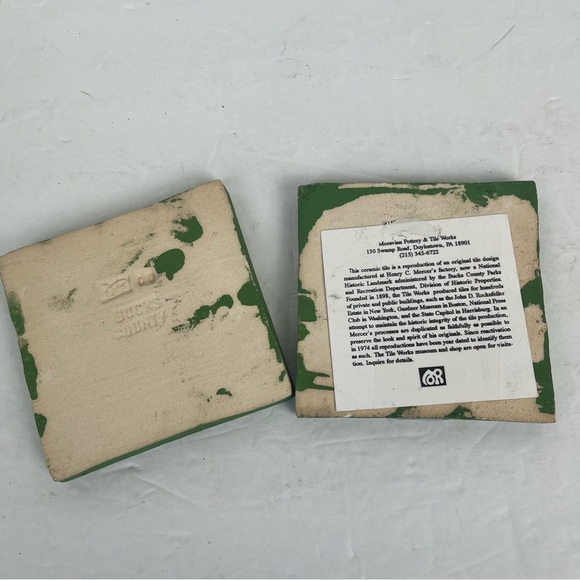 Monrovian Pottery & Tile works PA -vintage repro in green & cream-2pc - Picture 8 of 13